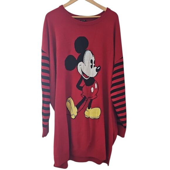 Disney Mickey Mouse Sweater Dress Sz 4X Red Striped Sleeves Plus Size Retro Y2K - Picture 2 of 15